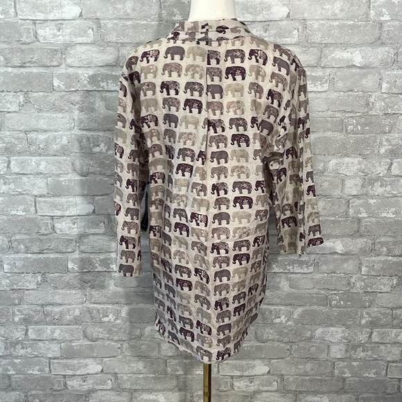 APNY Apparel Cream and Purple Elephant Print Linen Popover Top - Picture 5 of 8
